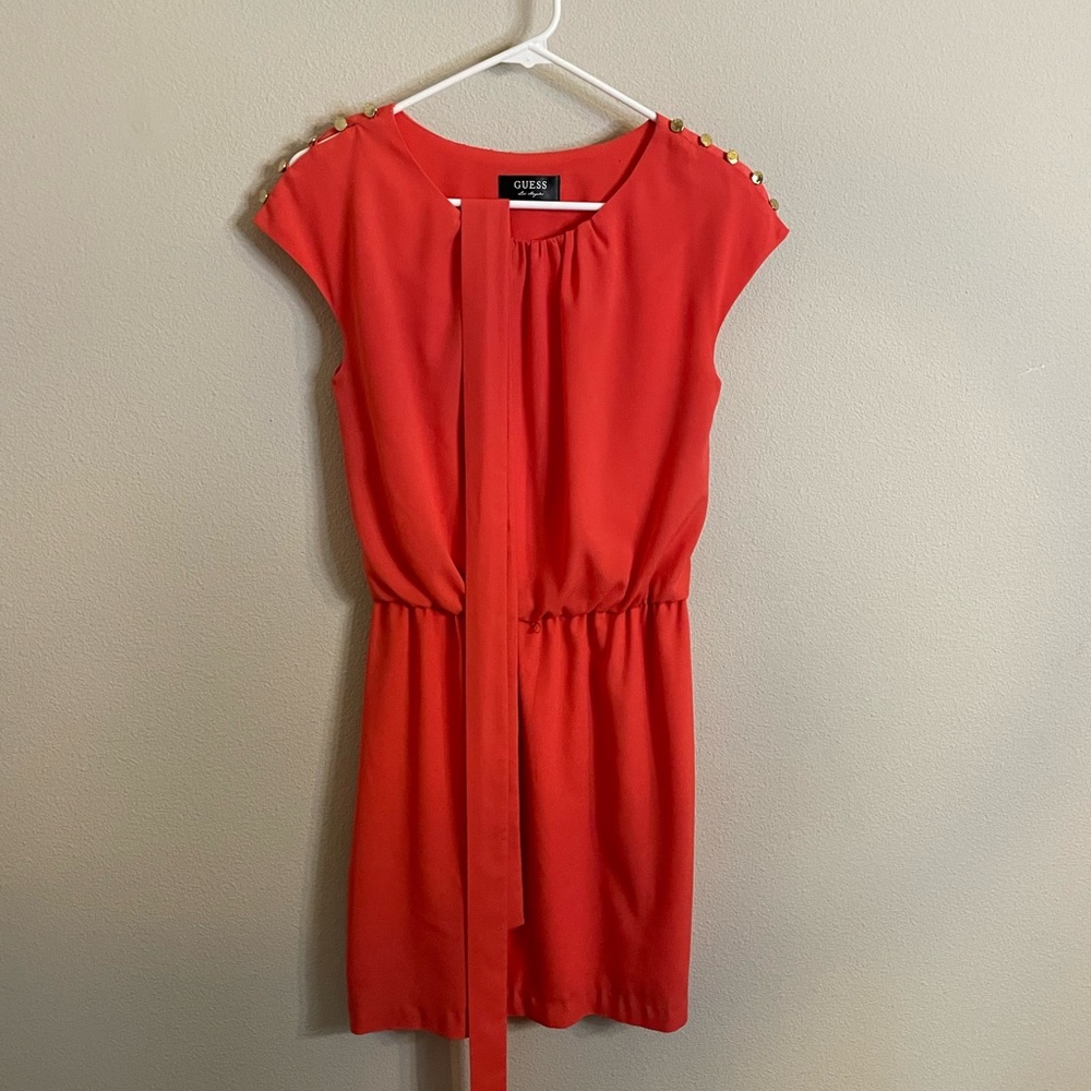 Coral Guess Dress with Gold Buttons